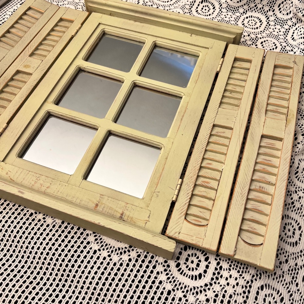Vintage Wood Shutter Window Green Wall Mirror| Cottagecore Shabby Chic Farmhouse
